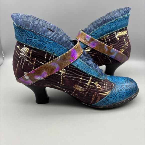 Colorful Ankle Boots with Floral Accent - Picture 6 of 11